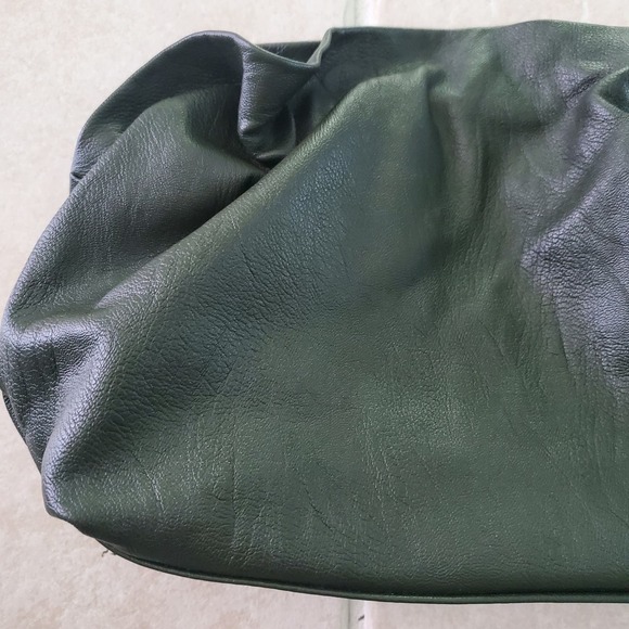 Anthropologie Dark Green Faux Leather Pouch Clutch Bag Convertible Puffy Soft - Picture 4 of 15